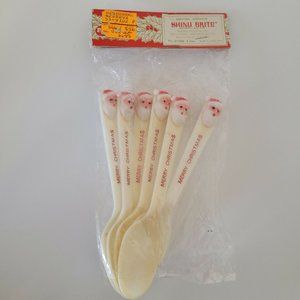 Vtg Mcm Shiny Brite Santa Merry Christmas Spoons Set of 6 Holiday Kitchen RARE!